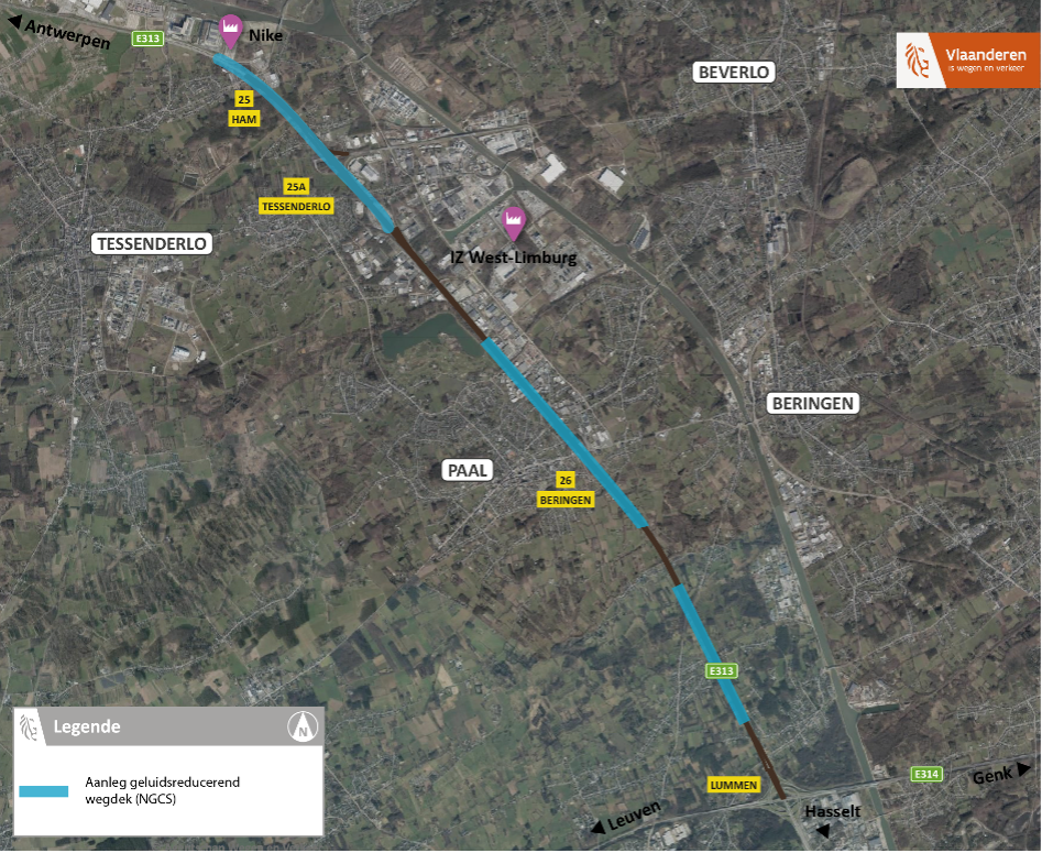 Spitsstroken en geluidsreductie op E313 Beringen, Tessenderlo en Ham