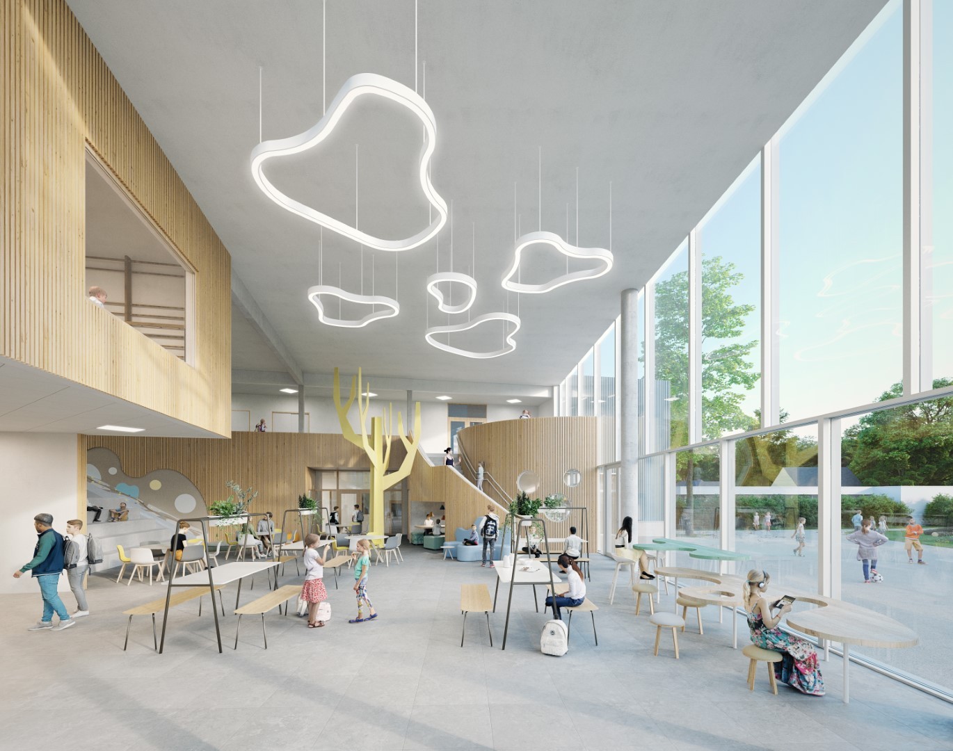 Beeld 1 In Zandbergen wordt een sportzaal op de verdieping van een schoolgebouw geplaatst. (copyright B2Ai architects)